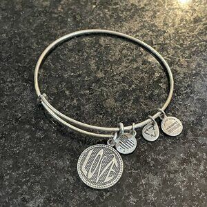 Alex and Ani Dangle Drop Love Charm Bracelet Adjustable Silver Tone